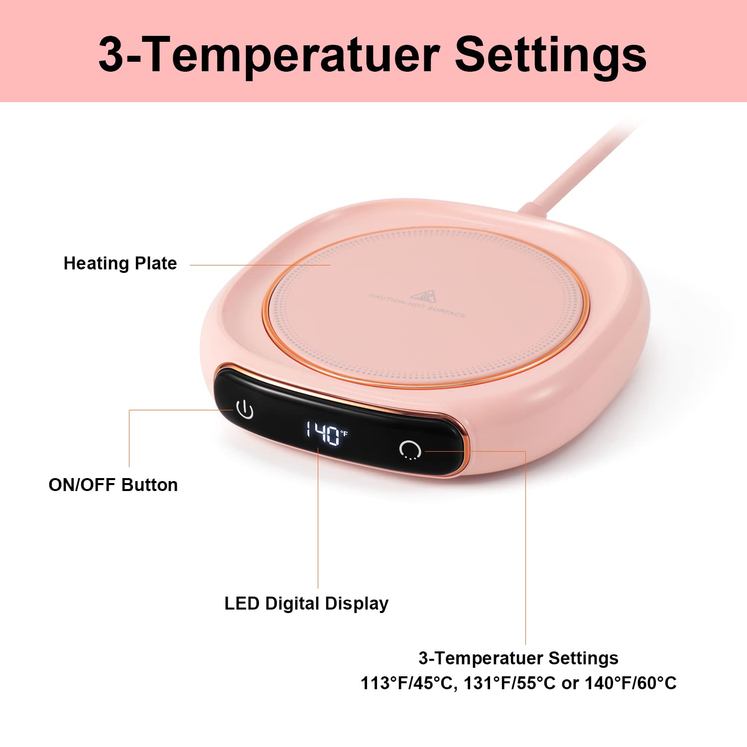 Bsigo Electric Led Display Smart Coffee Mug Warmer & Cute Cat Mug Set, Beverage Cup Warmer For Desk, Warmer Plate For Milk Tea W