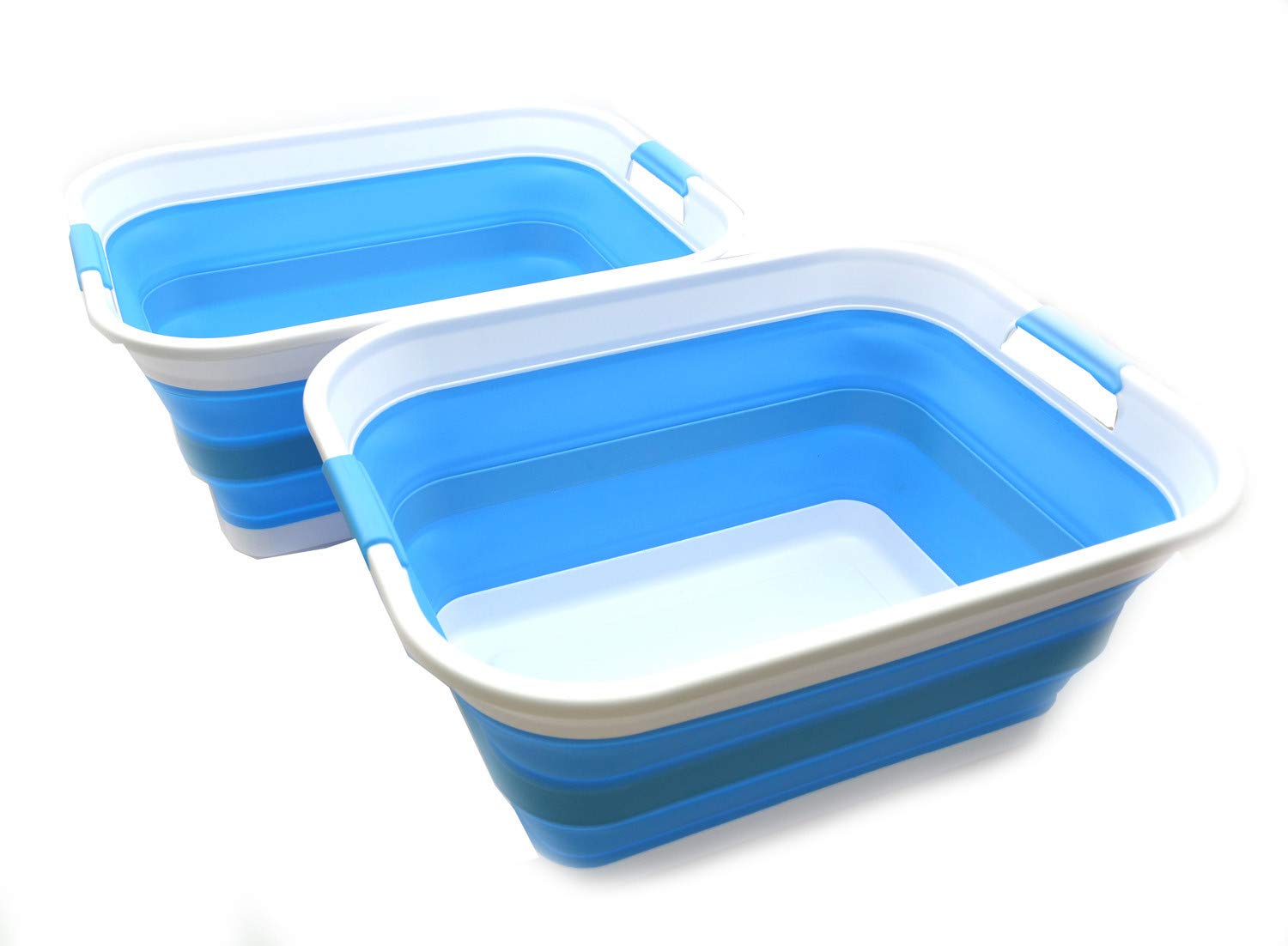 Sammart 42L(11 Gallon)Set Of 2 Collapsible Plastic Laundry Basket-Foldable Pop Up Storage Container-Portable Washing Tub-Space S