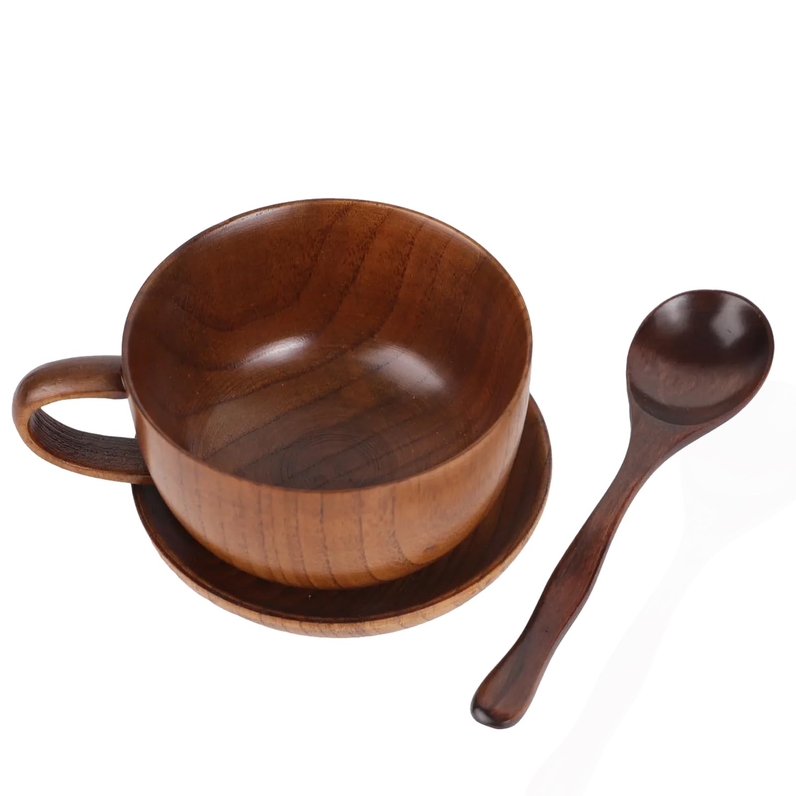 etspolt 3Piece12oz Wooden Coffee Mug Set, Wood Cup With Spoon & Coaster