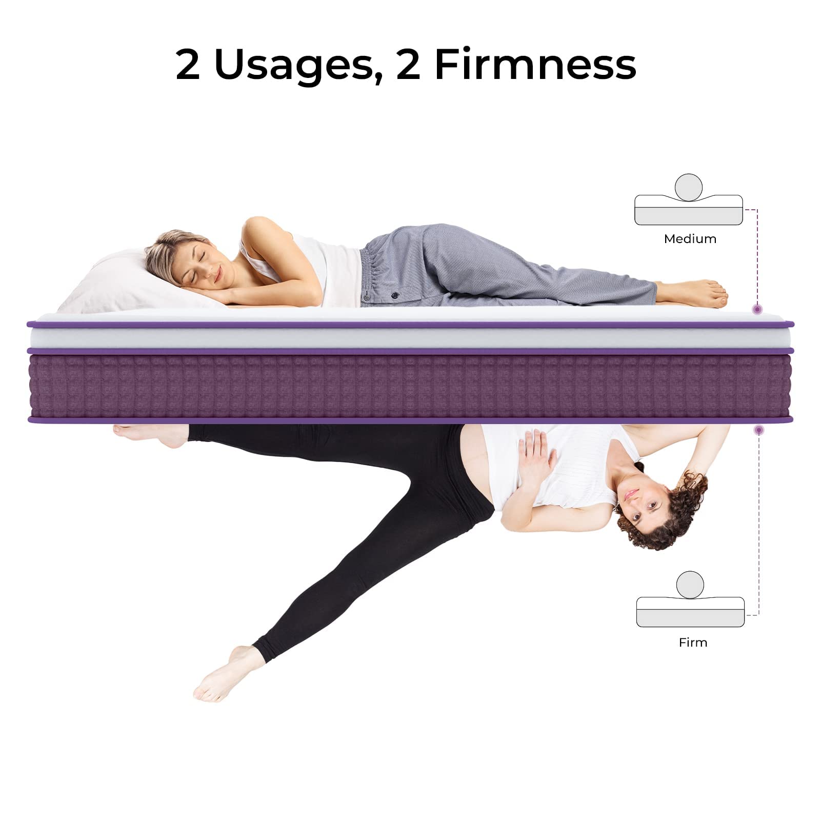 Regoss Queen Size Mattress, 10 Inch Queen Mattress Hybrid With Plush Foam And Individually Pocketed Coils, Queen Mattress In A B