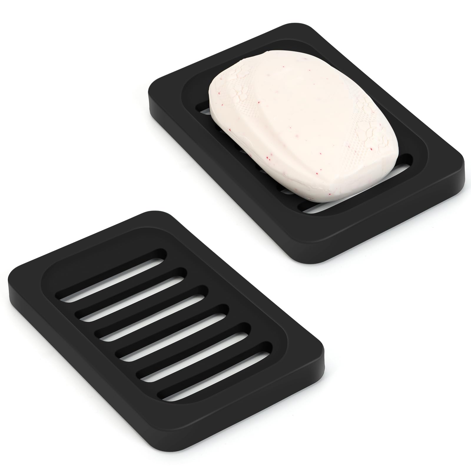 Topsky 2Pcs Soap Dish Holder, Non-Slip Bathroom Accessories Silicone Soap Case Saver, Sink Deck Bathtub Shower Dish Soap Drainer