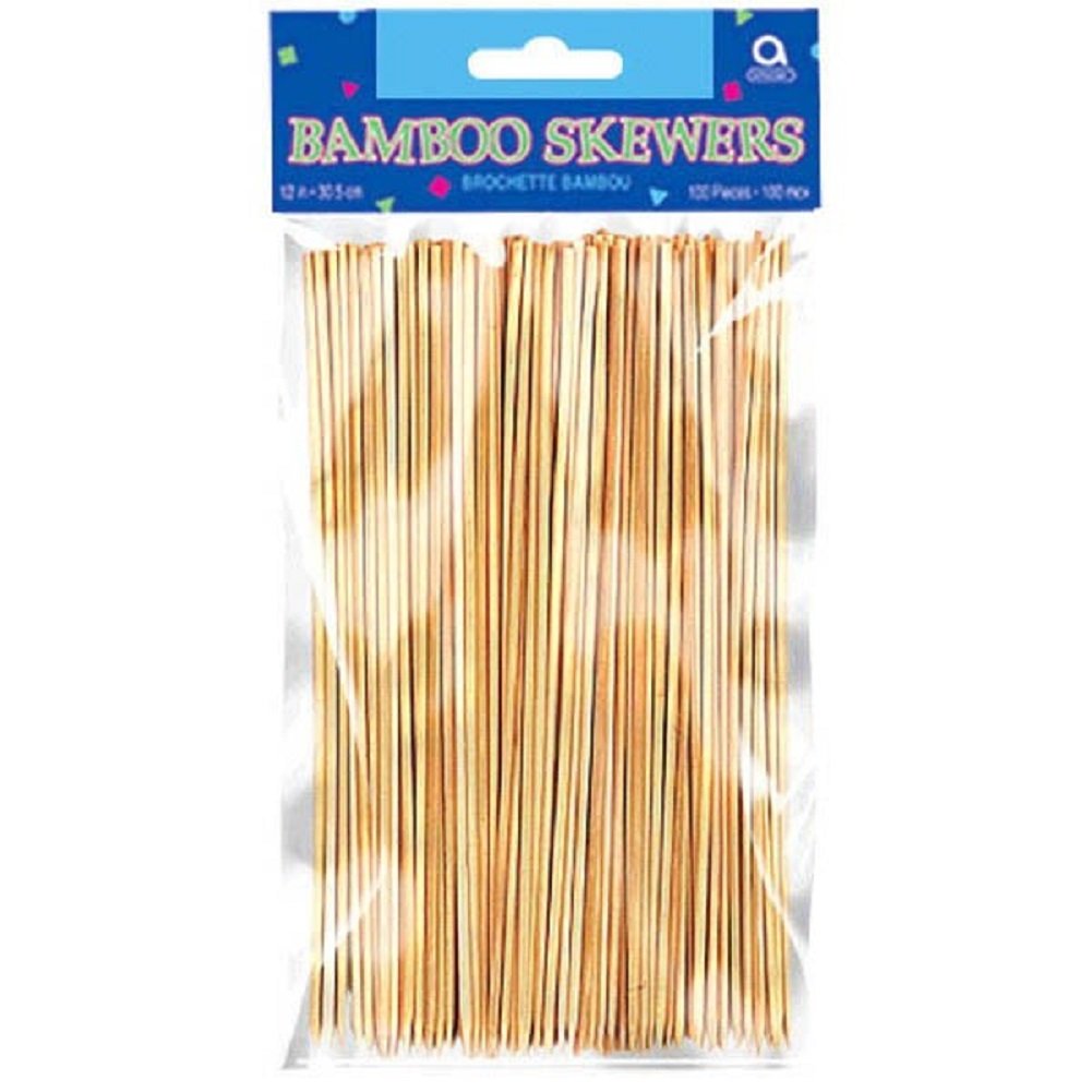 Extra-Long Brown Wooden Bamboo Skewers - 8'' (100 Pcs) | Perfect For Grilling, Bbq, Kebabs & Parties