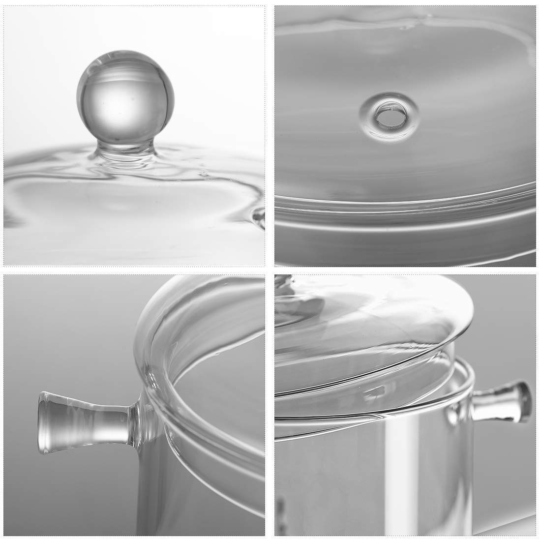 LEAVES AND TREES Y Glass Saucepan 1.5L Borosilicate Clear Stovetop Pot with Lid, Model YR-GSWC