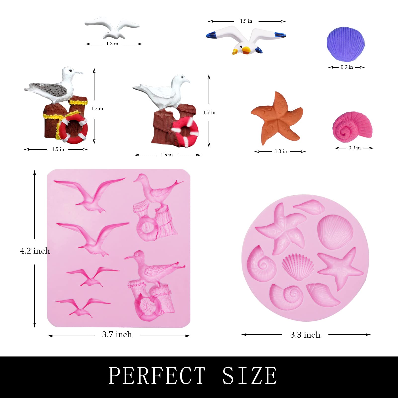 Anchor Chocolate Mold, 4 Packs Seashell Seagull Silicone Mold With Lighthouse Seashell Conch Starfish Design, For Cake Decoratio