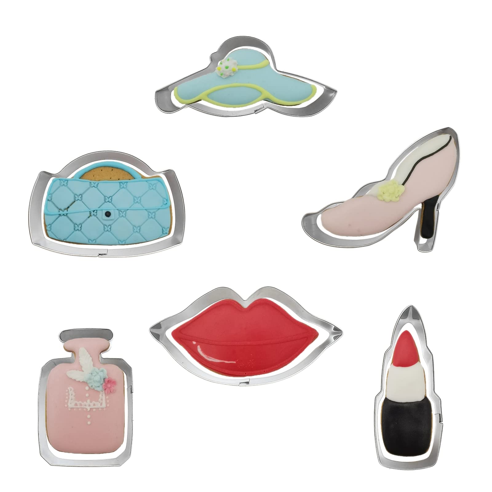 Ladys Series Cookie Cutters Set Of 6 Pcs, Stainless Steel Girls Accessories Shaped Fondant Cutter Molds Baking Diy