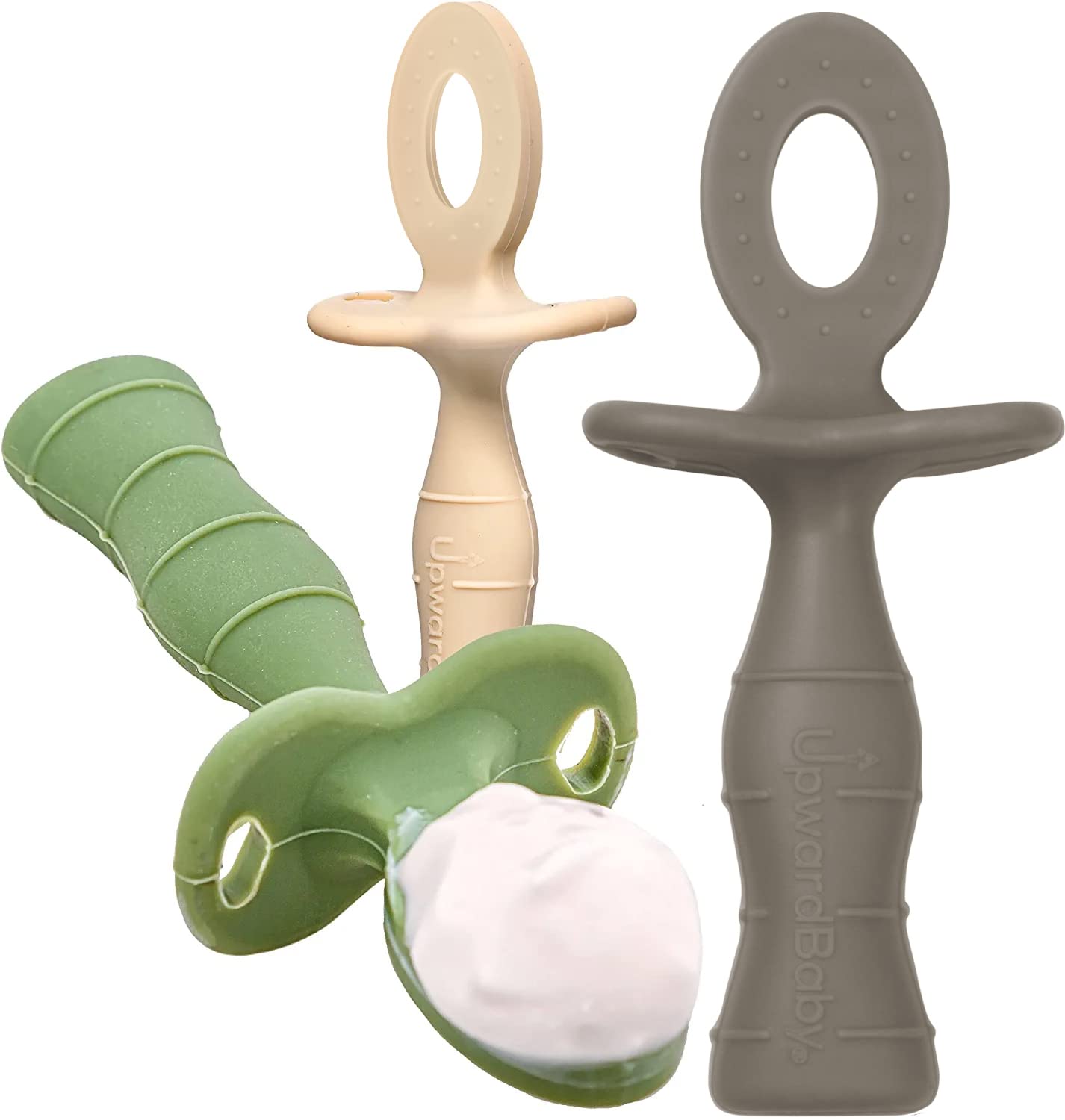 Upward Baby Spoons 3 Pack - Baby Spoons Self Feeding 6 Months - Chewable Toddler Utensils With Anti Choke Barrier - Silicone Bab