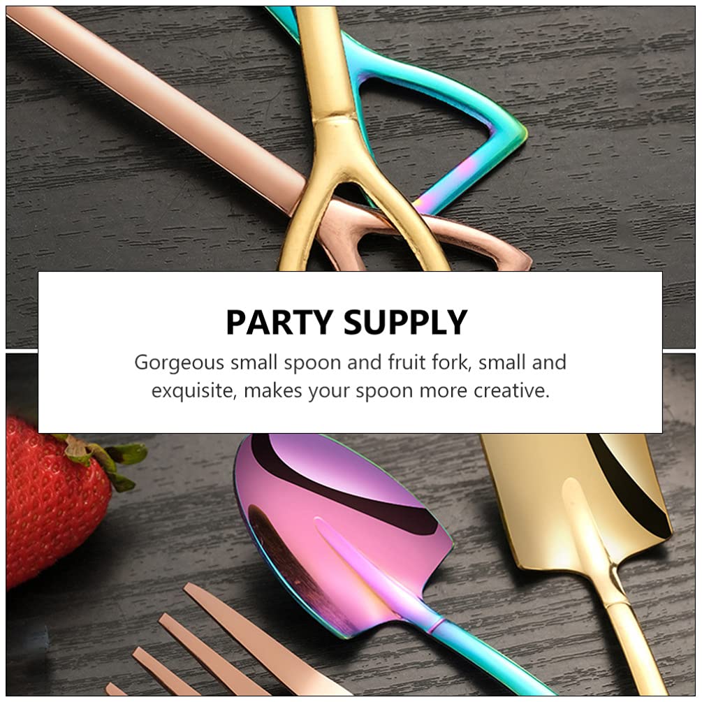 Osaladi 6Pcs Shovel Fork And Spoon Shovel Coffee Spoon Mini Shovel Spoons Dessert Shovel Spoons Rainbow Spoons And Forks Stainle