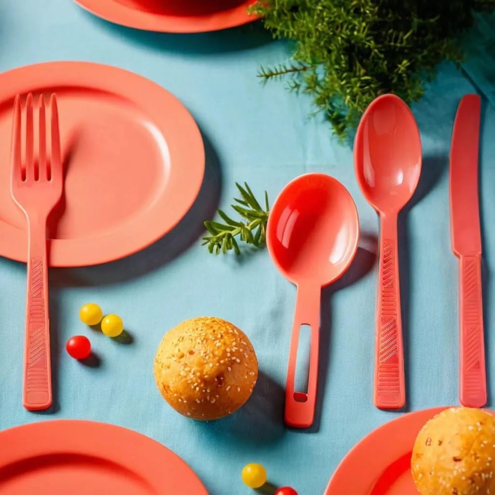 Disposable Plastic Cutlery Set  Red  Pack of 48