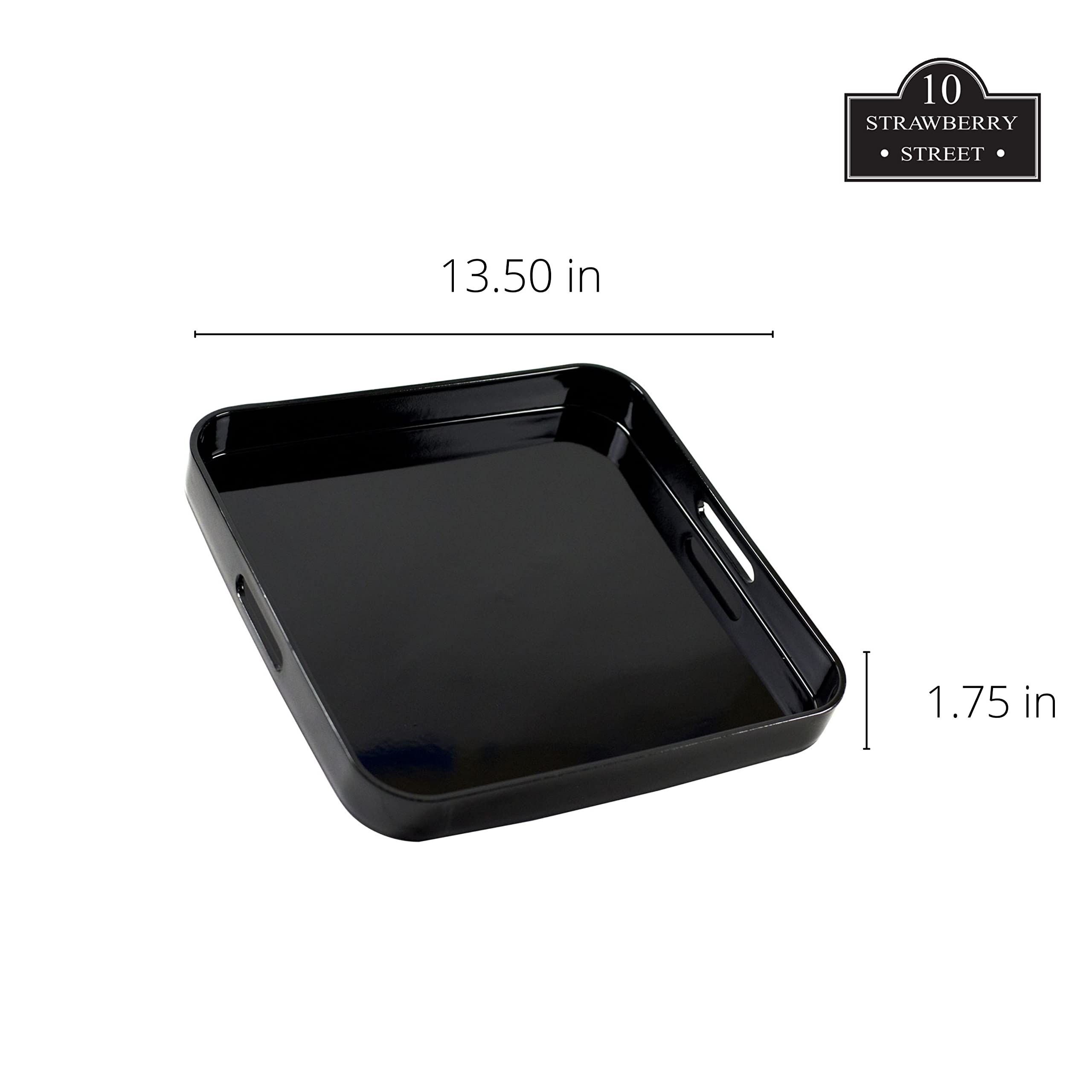 10 Strawberry Street 13.5'' Lacquer Round Serving Tray With Handles, Black
