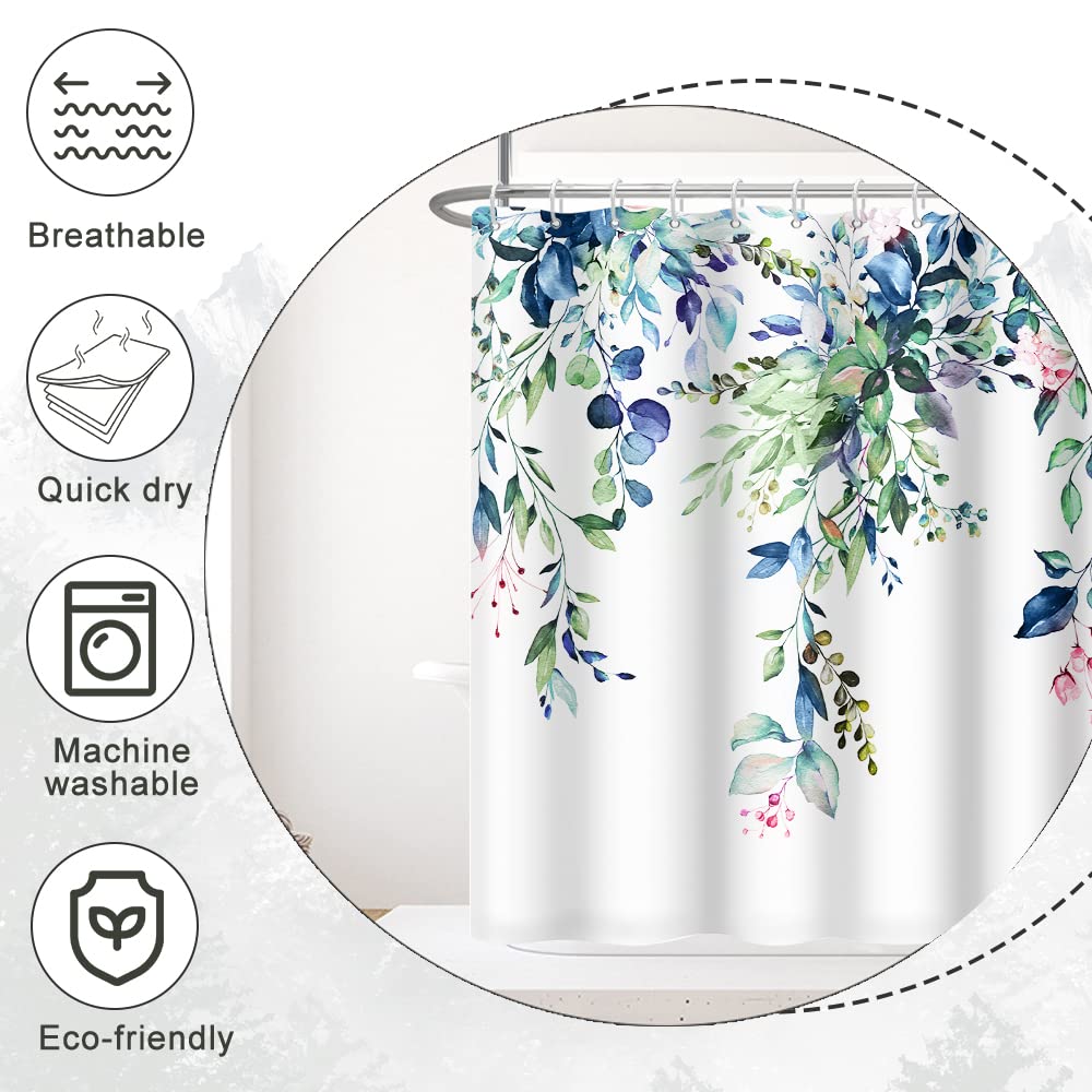 Ruelvth Small Stall Shower Curtain, Green And Blue Eucalyptus Shower Curtain For Bathroom Waterproof Fabric Spring Rv Shower Cur