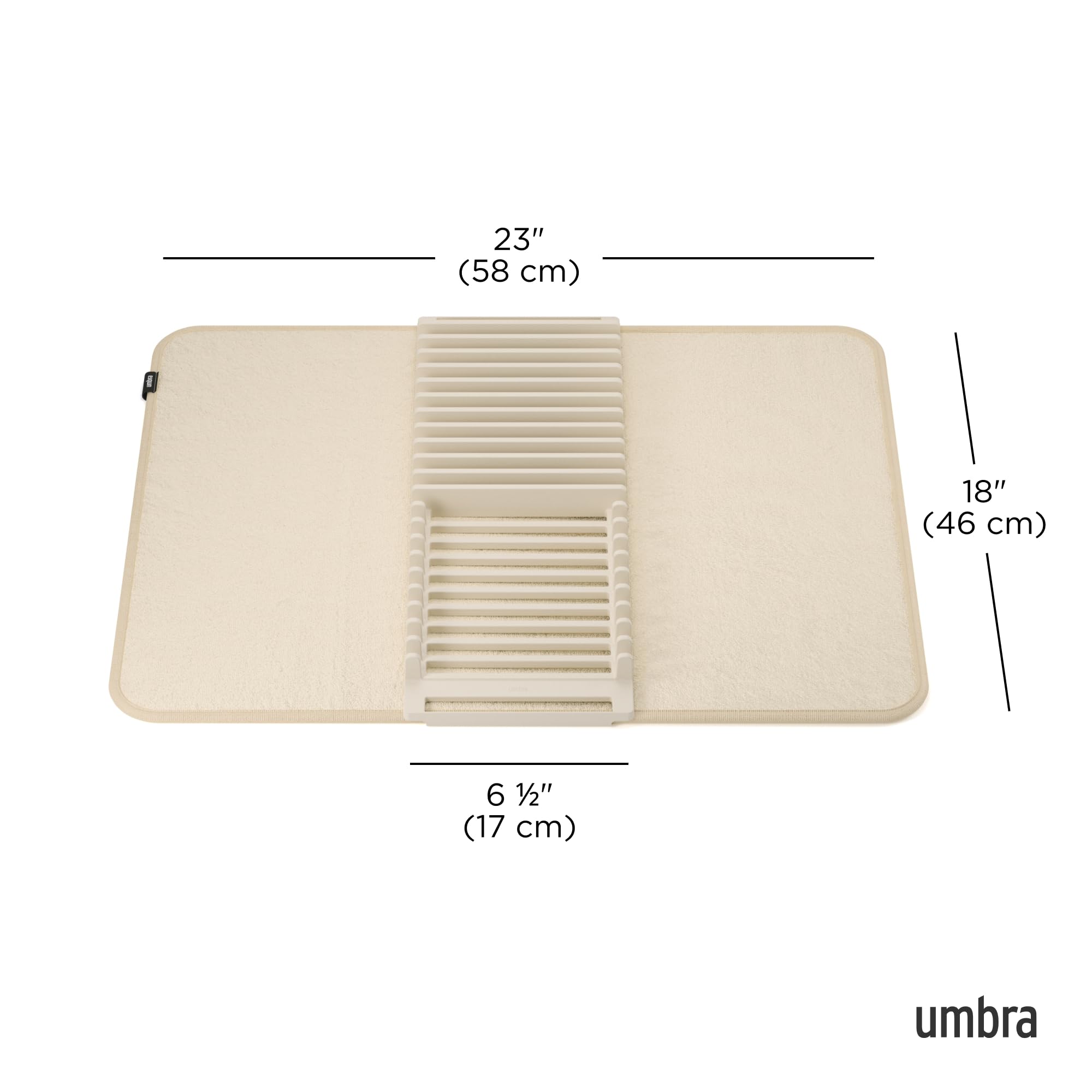 Umbra Udry Dish Rack & Microfiber Drying Mat, Space-Saving, 18"x24", Linen, Model 330720-354, Plastic