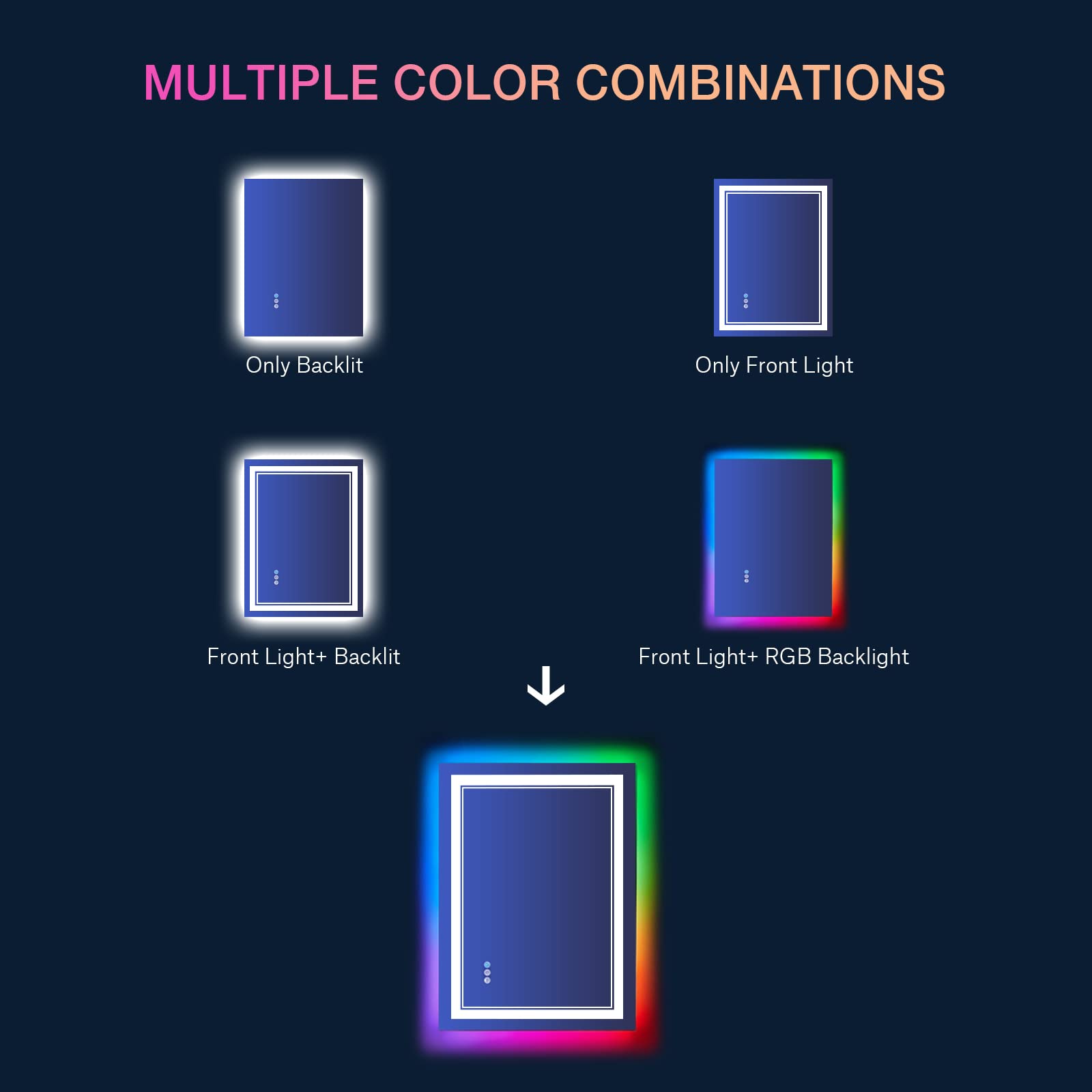 ISTRIPMF 24x32 inch LED Bathroom Mirror RGB Color Changing Backlit Mirror Shatterproof Dimmable Anti-Fog Vanity Mirror with Double Lights (RGB Multicolor Backlit + Adjustable Front-Lighted)