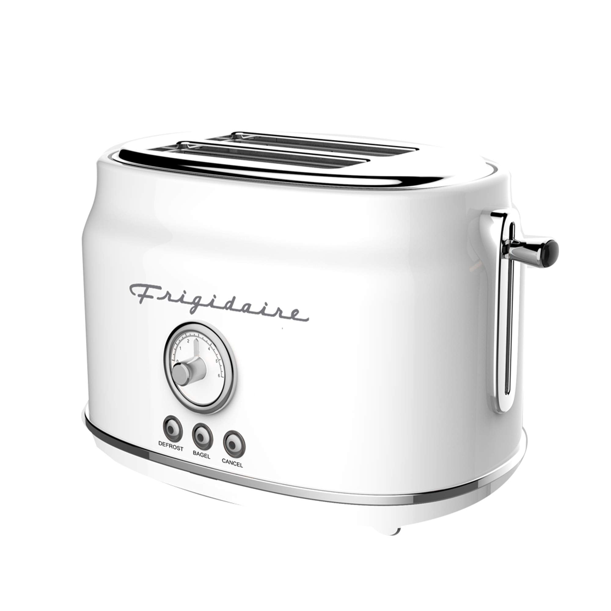 Frigidaire Eto102-White, 2 Slice Toaster, Retro Style, Wide Slot For Bread, English Muffins, Croissants, And Bagels, 5 Adjustabl