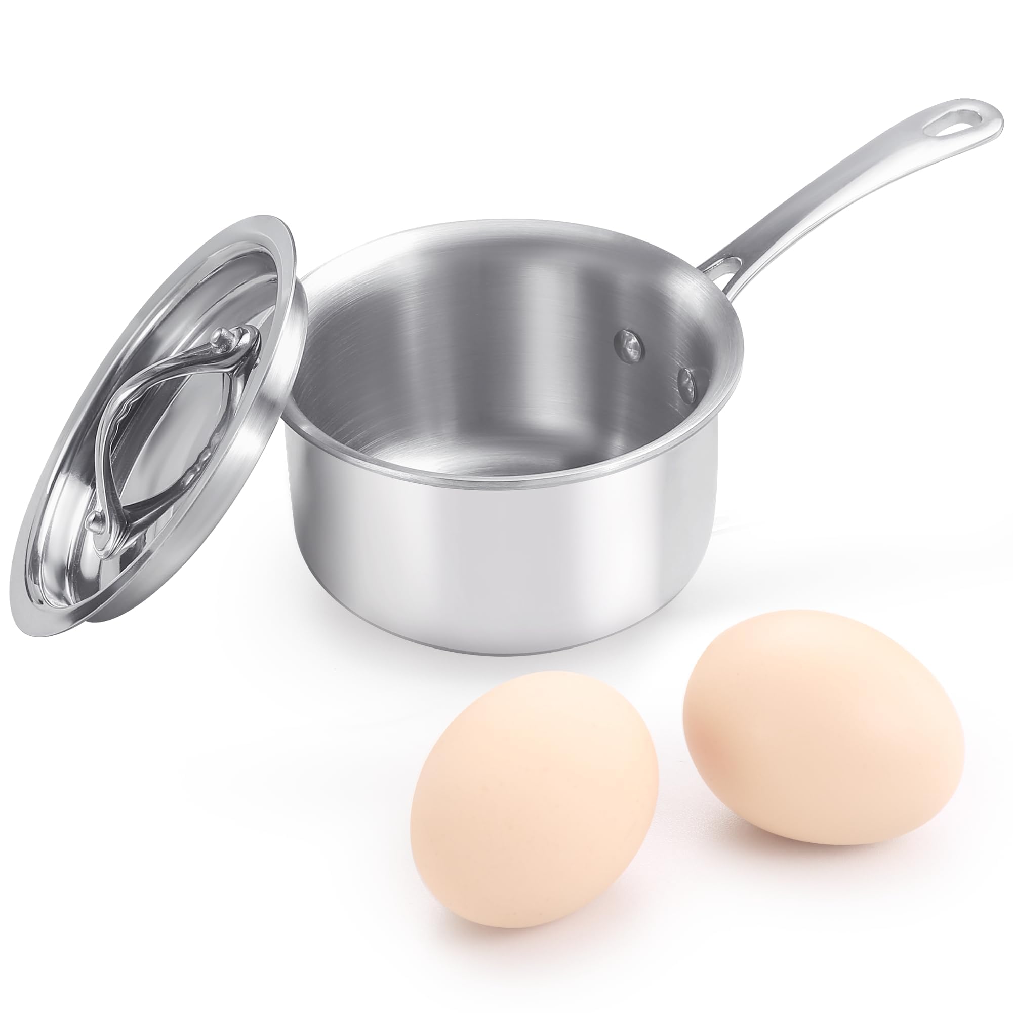 Kc-Emier Mini Sauce Pan With Lid, Tri-Ply Stainless Steel Pot With Stay-Cool Handle & All Cooktop Compatibility (Gas, Ceramic, E