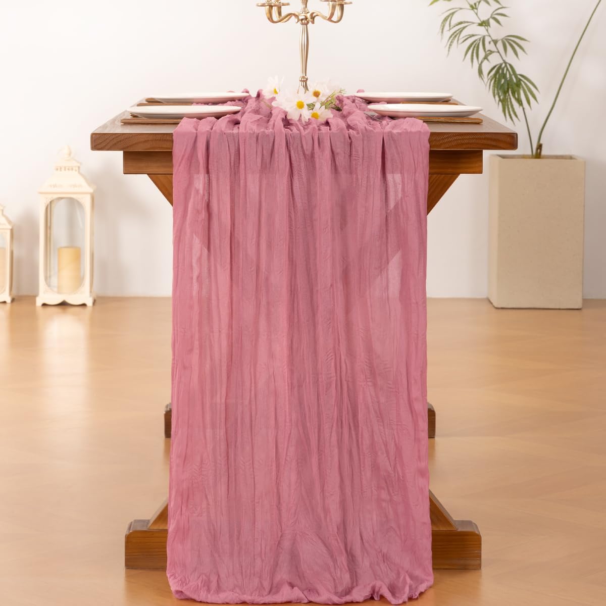 Socomi Mauve Easter Cheesecloth Table Runner Boho Rustic Gauze 120 Inch 10Ft Cheese Cloth Runner For Wedding Party Baby Shower B