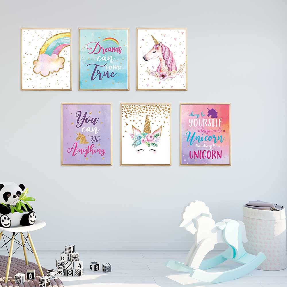 Unicorn Gift, Unicorn Wall Decor Gift, Unicorn Rainbow Girls Room Wall Decor Art Prints, (Unframed8X10), Inspirational Kids Chil