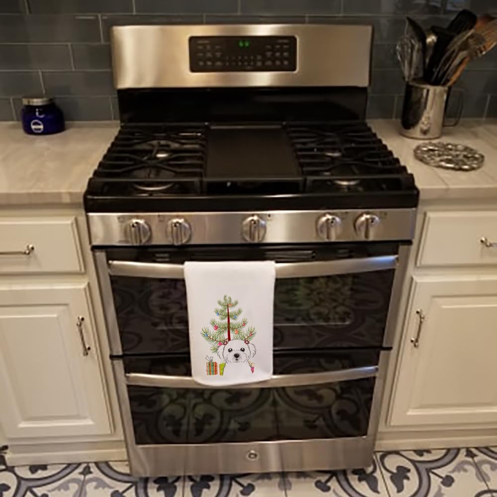 Christmas Tree and Maltese White Kitchen Towel Set of 2