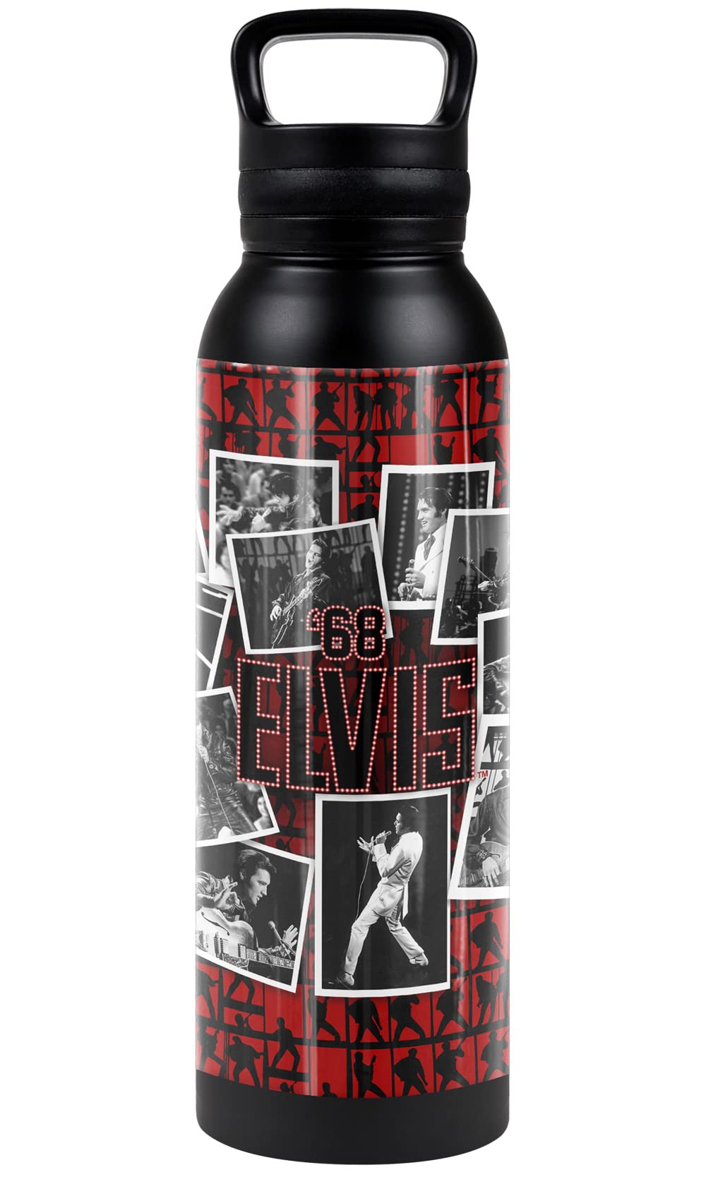 Elvis Official 68 Photos 24 Oz Insulated Canteen Water Bottle, Leak Resistant, Vacuum Insulated Stainless Steel With Loop Cap, B