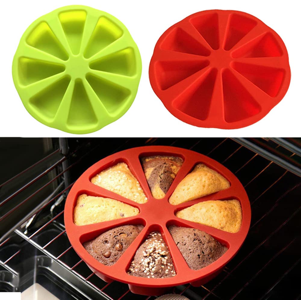 Natureman 2 Pcs Silicone Baking Molds Large 8 Cavity Silicone Scone Pan/Cakes Slices Mold/Triangle Cavity Cake Pan Pizza Slices