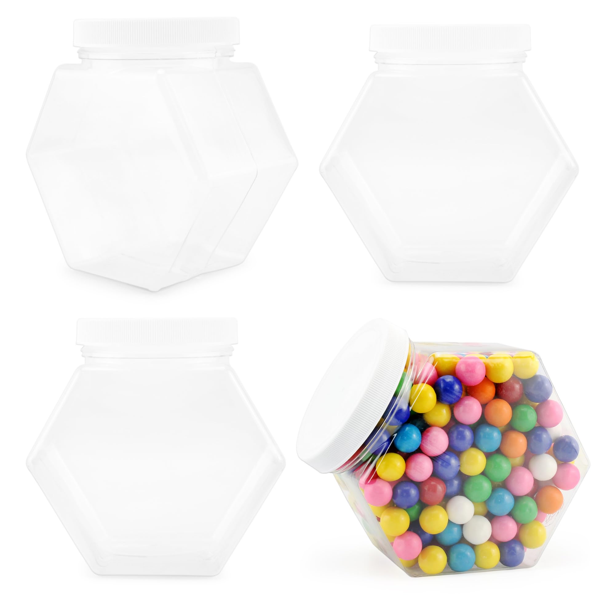 Cornucopia Plastic Hexagon Shaped Jars (4-Pack, 30Oz); Value Pack Of Containers For Snacks, Gifts And Storage, 2 1/2 Cup Capacit