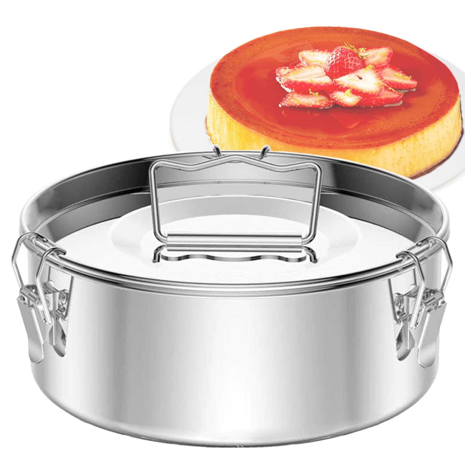 puluru Flan Pan Flanera Mold, Stainless Steel Flan Mold with Lid  Flan Maker for 6 Quart Instant Pot