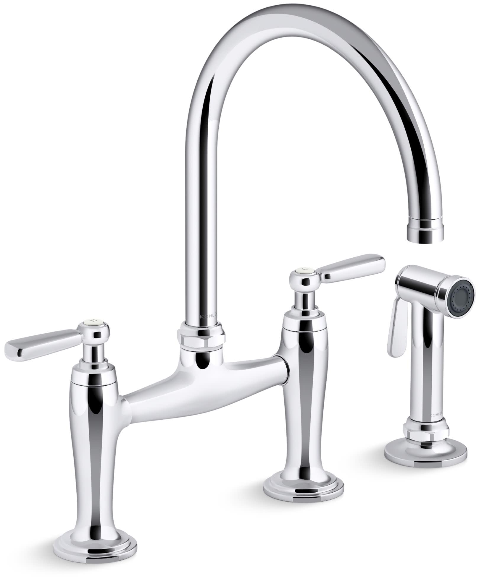 Kohler K28356-CP Edalyn by Studio McGee 1.5 GPM Widespread Bridge Kitchen Faucet - Includes Side Spray Polished Chrome
