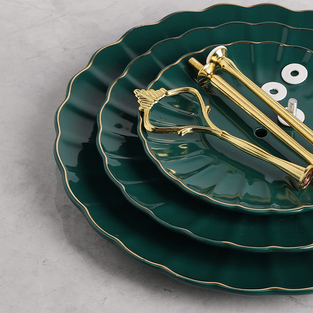Sweejar 3 Tier Ceramic Cake Stand Wedding, Dessert Cupcake Stand For Tea Party Serving Platter (Jade)
