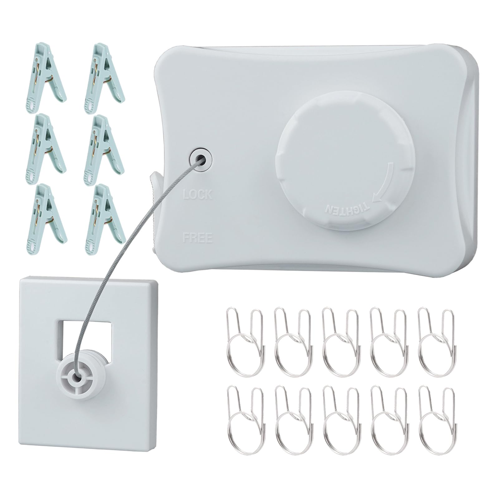 Retractable Clothesline Indoor Clothes Line For Hanging Dry And Wet Clothes On Heavy Duty Outdoor Clothing Lines 16.7 Ft (White)