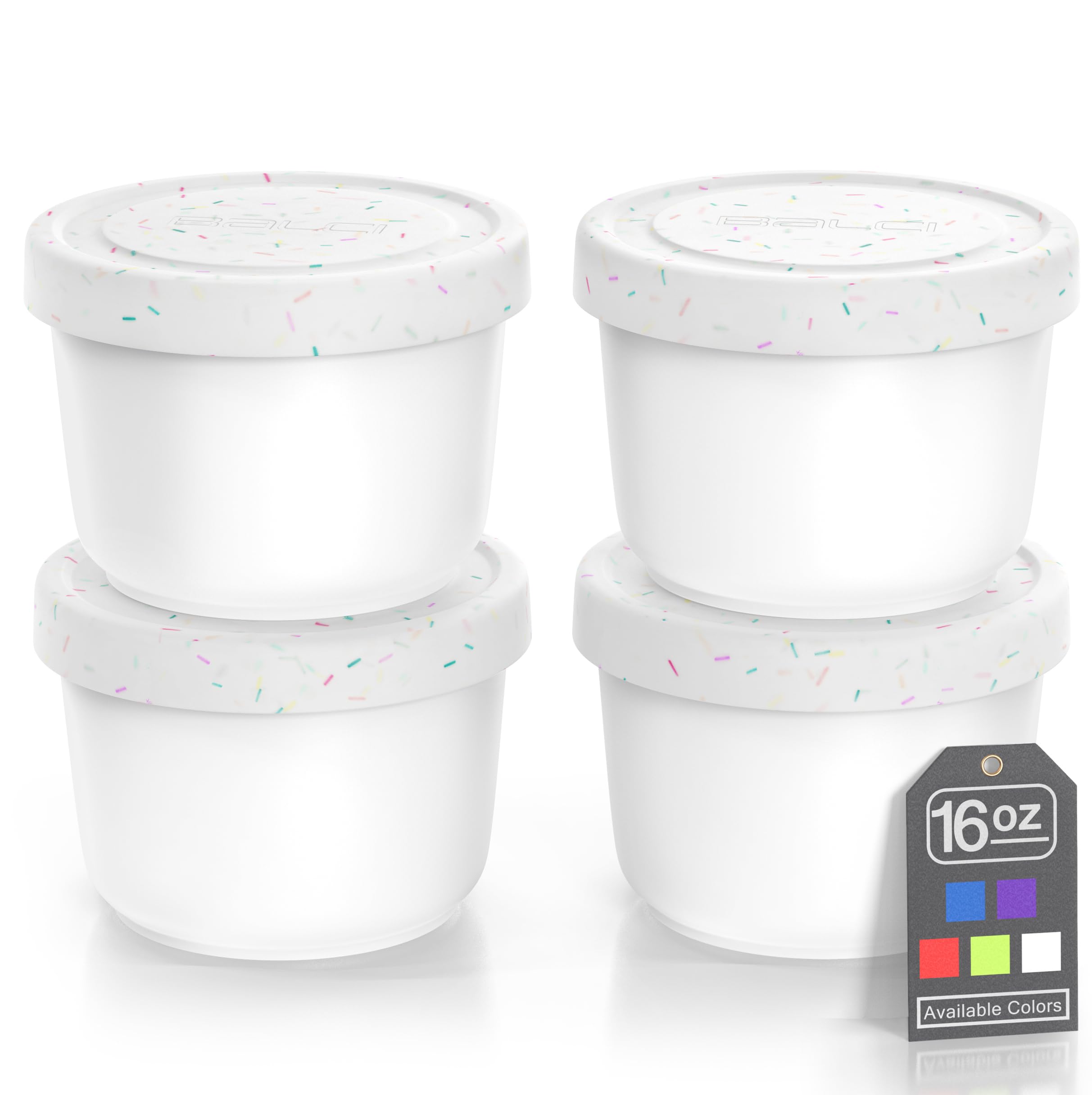Balci - 16Oz Ice Cream Containers With Silicone Lids (Set Of 4) - 1 Pint Each Freezer Food Storage Containers, Reusable, Leakpro