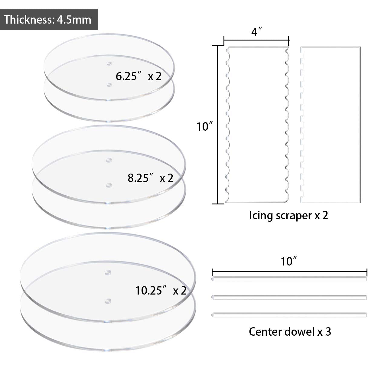Eamate Acrylic Cake Discs Set - Round Buttercream Cake Decorating Tools With 6 Acrylic Discs(2 Each Of 6.25   , 8.25   , 10.25''