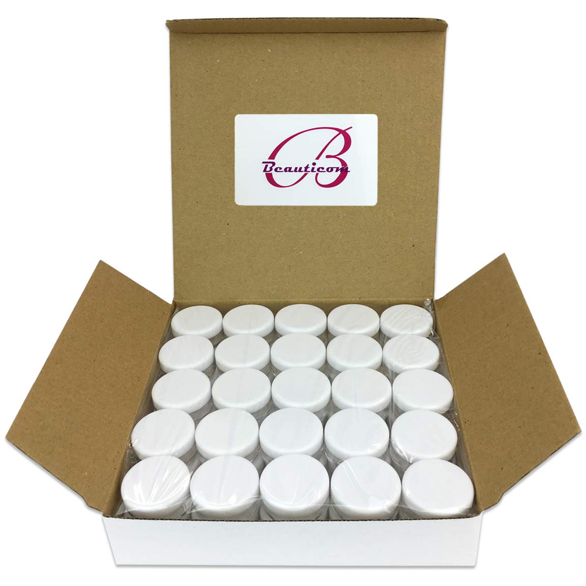 (Quantity: 100 Pieces) Beauticom 5G/5Ml Round Clear Jars With White Lids For Acrylic Powder, Rhinestones, Charms And Other Nail
