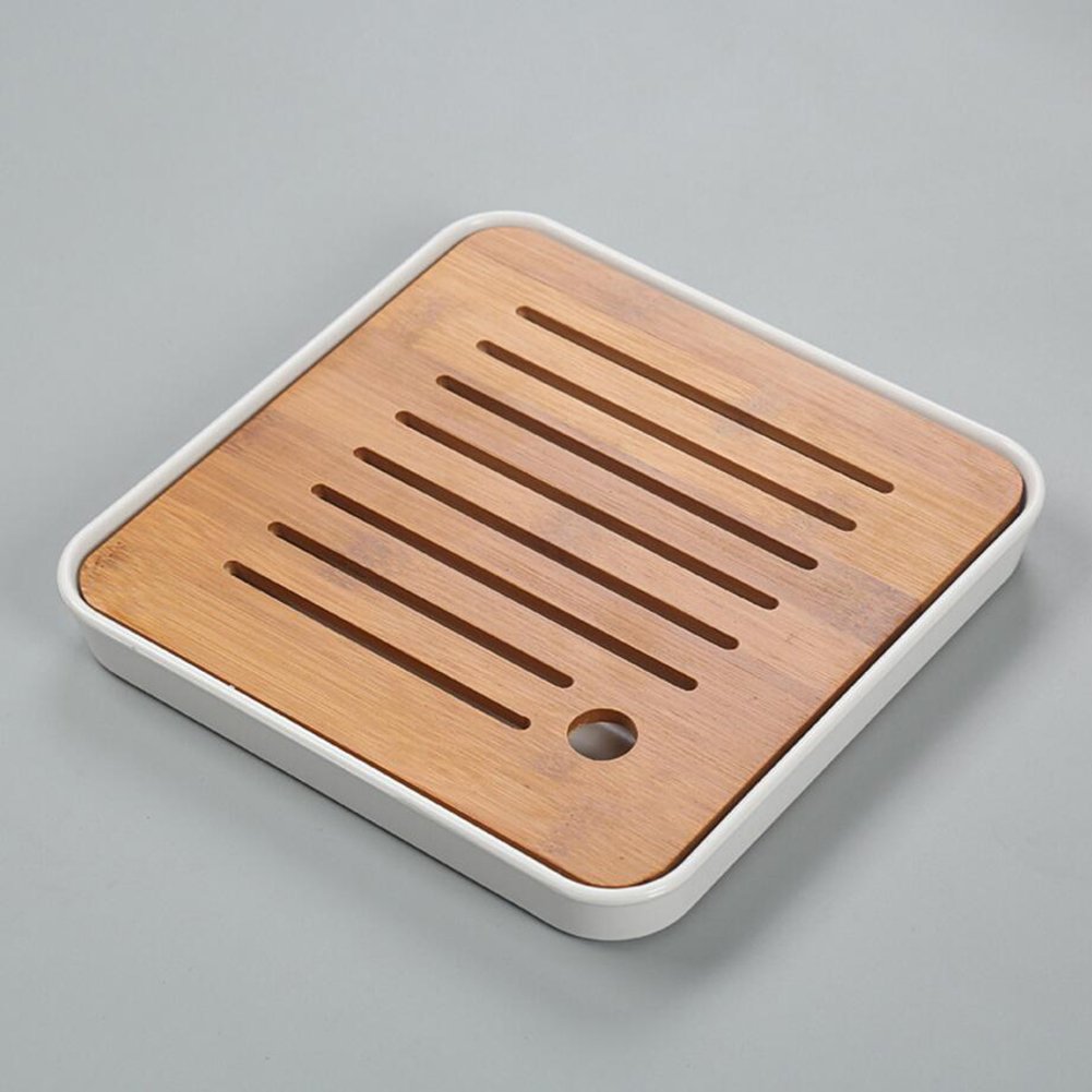 Hoobar Bamboo Kung Fu Tea Tray Table Serving Tray Chinese Style Water Storage (White)