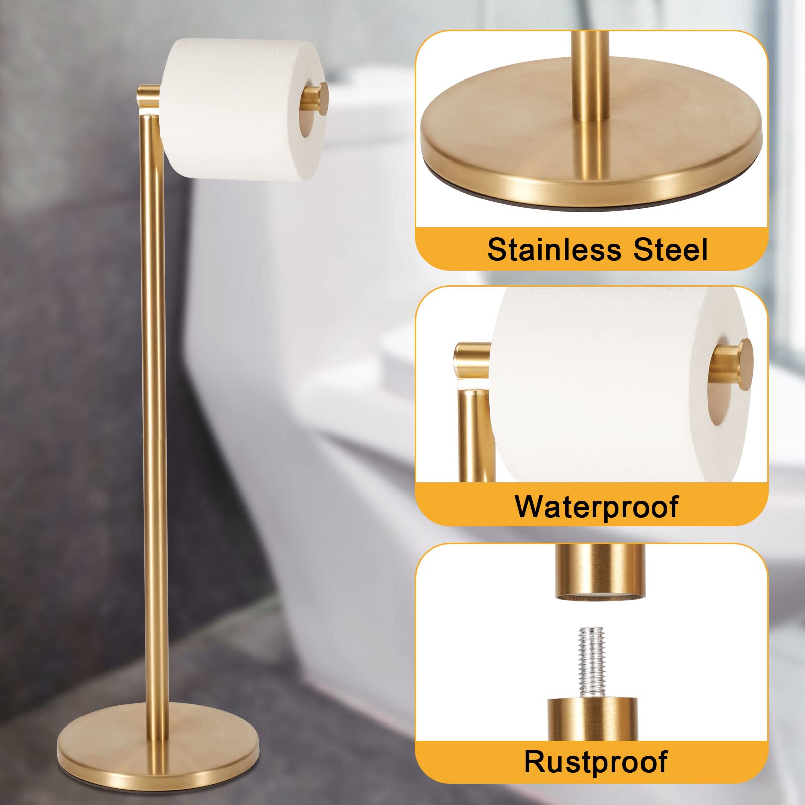 Toilet Paper Holder Stand, Bathroom Toilet Paper Stainless Steel Pedestal Tissue Roll Holder, Free Standing Toilet Paper Holder(
