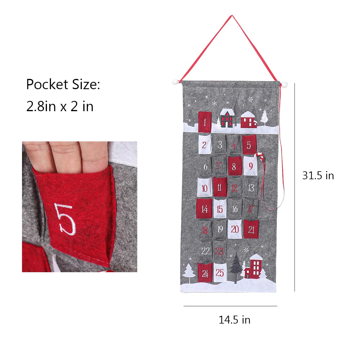 GMOEGEFT Advent Calendar 2024 Countdown to Christmas 25 Days Hanging Xmas Home Wall Fabric Decoration