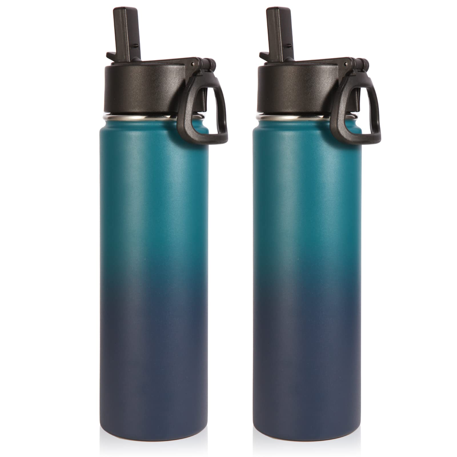 Volhoply Insulated Water Bottles With Straw Bulk 2 Pack, 22 Oz Stainless Steel Sports Bottle, Double Walled Vacuum Metal Travel
