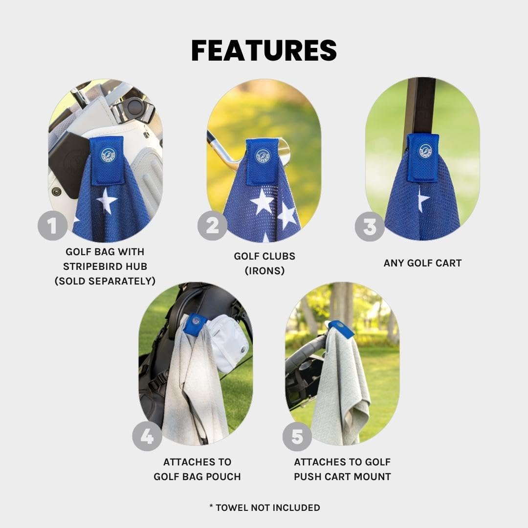 Stripebird - Magnetic Clip for Any Golf Towel (Royal Blue) - Highest Strength Magnet - Easily Access Golf Towel While You Golf - Attaches to Golf Cart  Clubs or Golf Hub - Removable from Towels