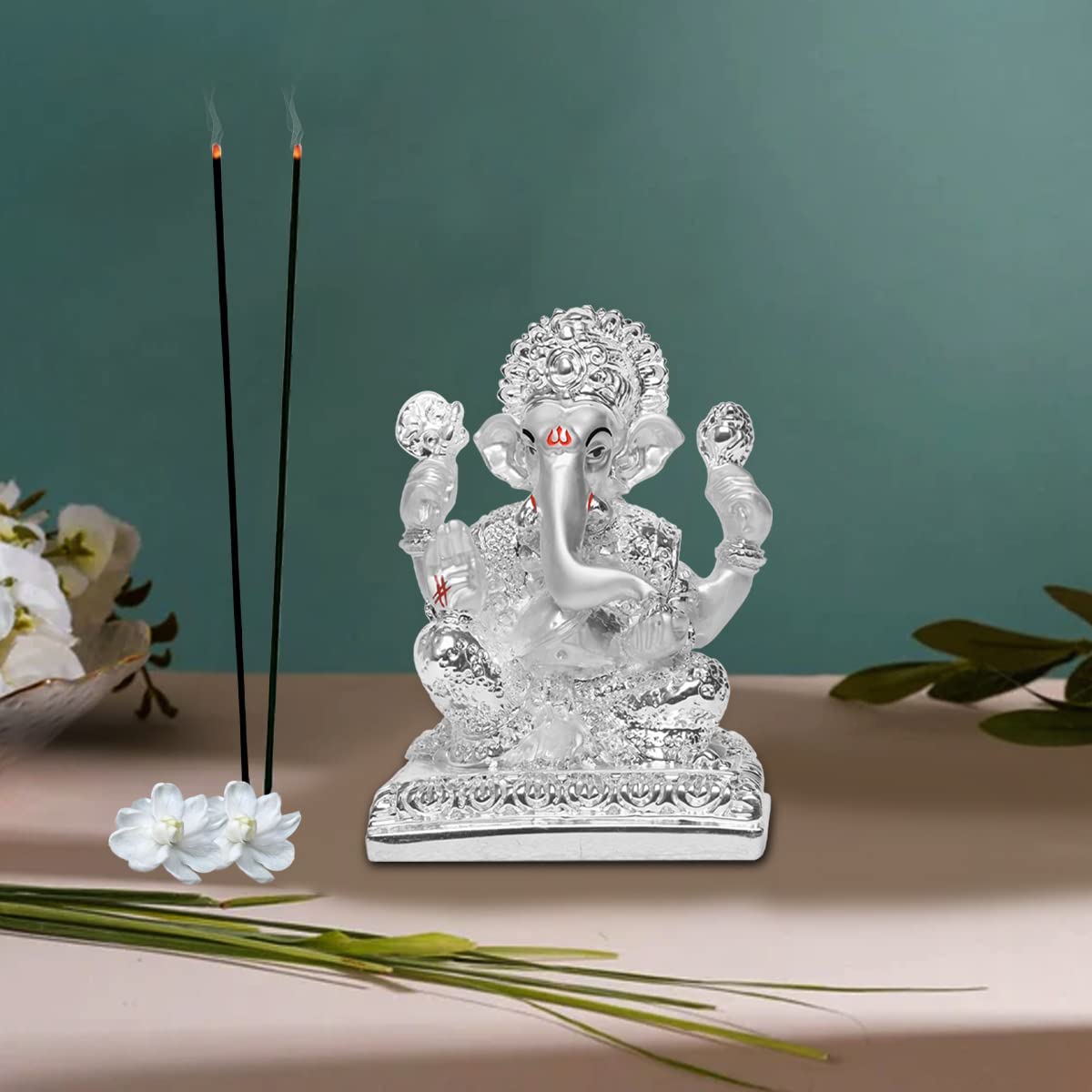 Diviniti Ganesha Idol For Home Decor| 999 Silver Plated Sculpture Of Ganesha Figurine| Idol For Home, Office, Temple And Table D
