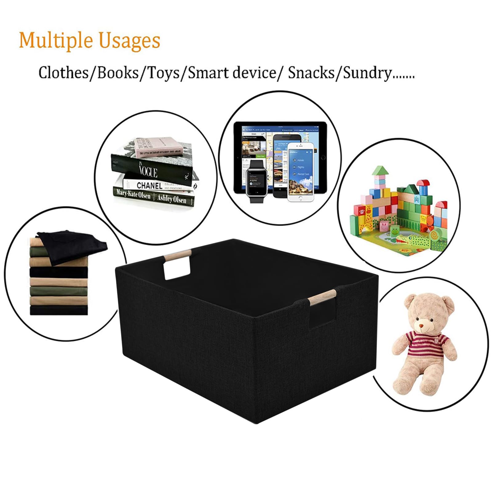 Xianshengle Fabric Storage Basket For Shelves, Collapsible Storage Bins With Wood Handles, Rectangle Closet Baskets, Wardrobe Or