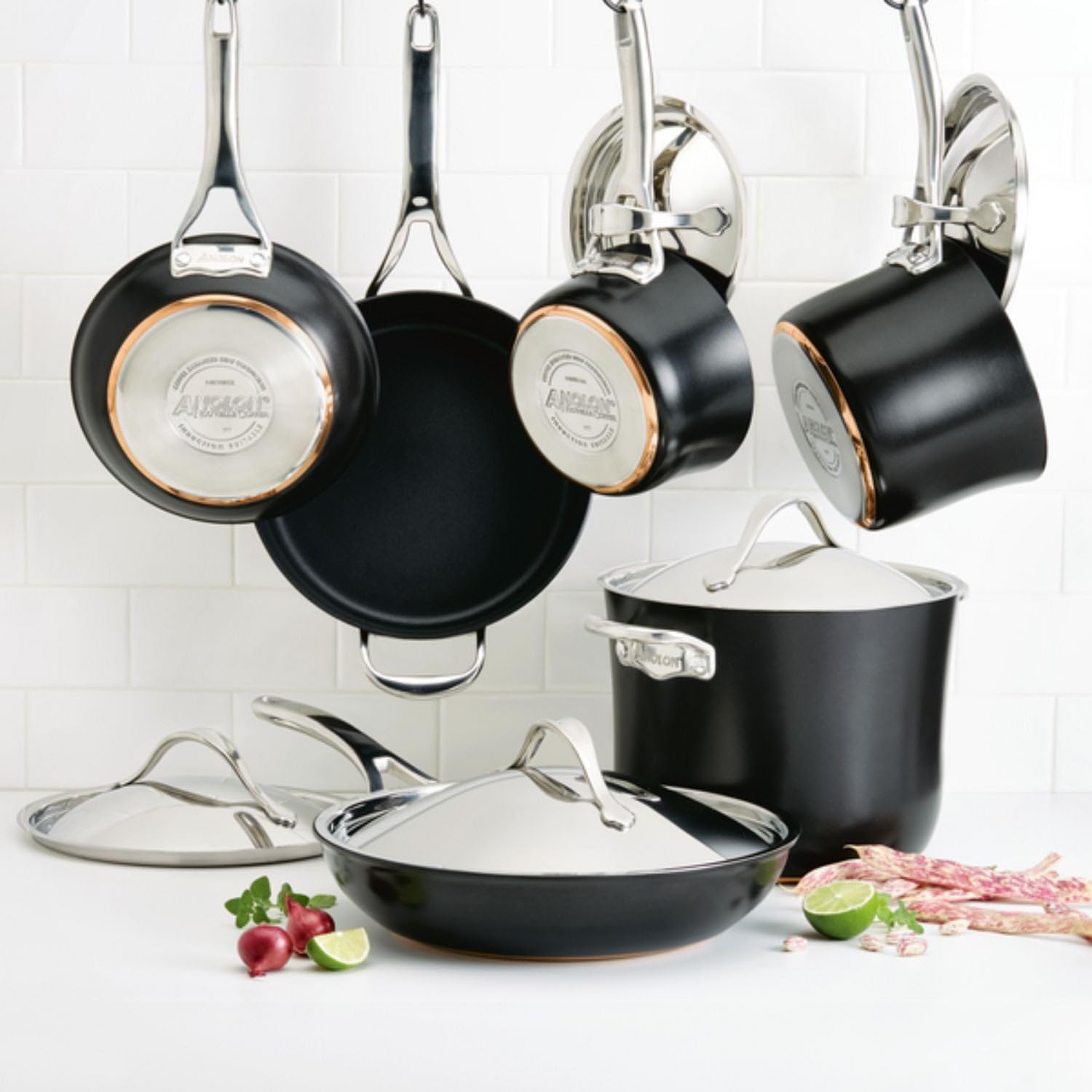 Anolon Nouvelle Copper Hard Anodized Nonstick Pots and Pans, Cookware Set (11 Piece), Onyx