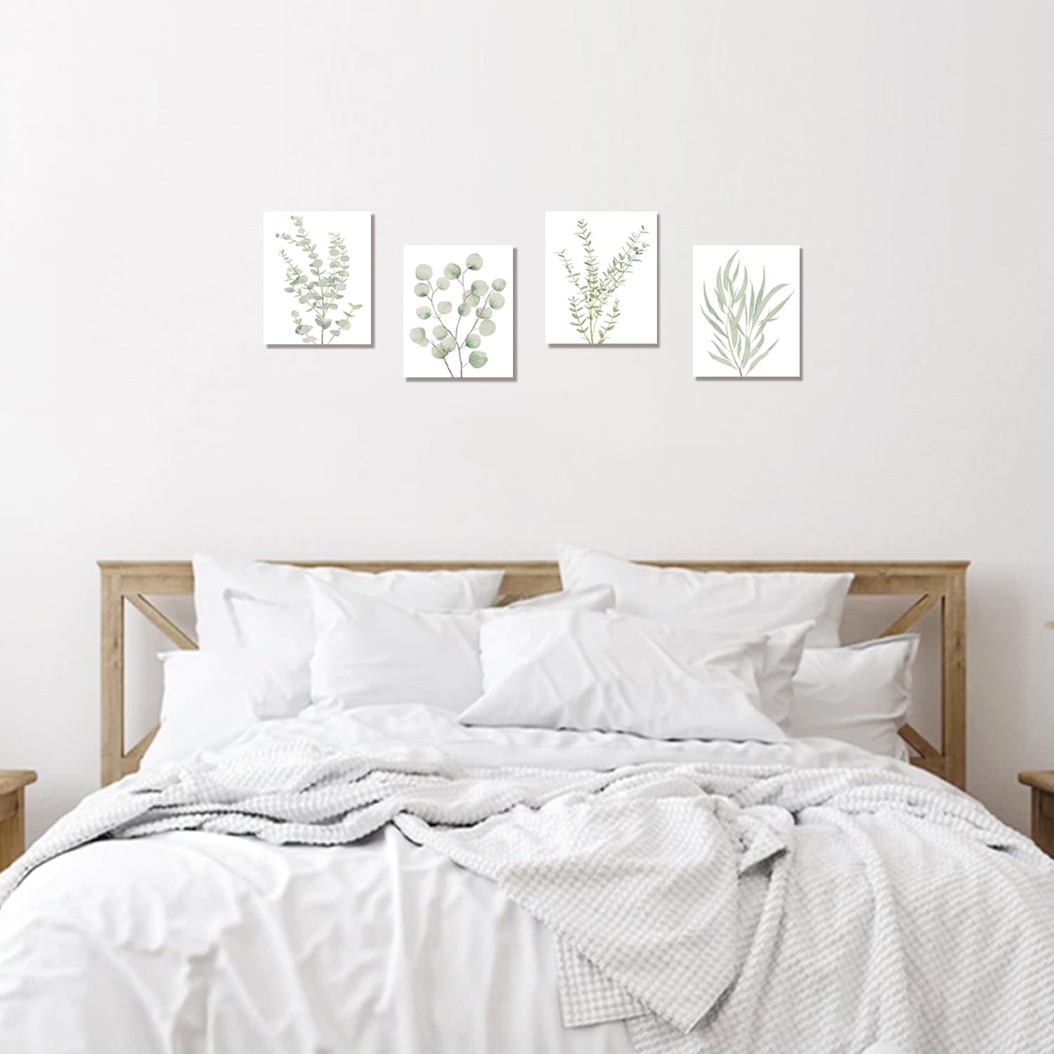 Erctoo Botanical Plant Canvas Wall Art, Framed Boho Wall Decor For Bathroom, Minimalist Aesthetic Bedroom Wall Art, Sage Green E