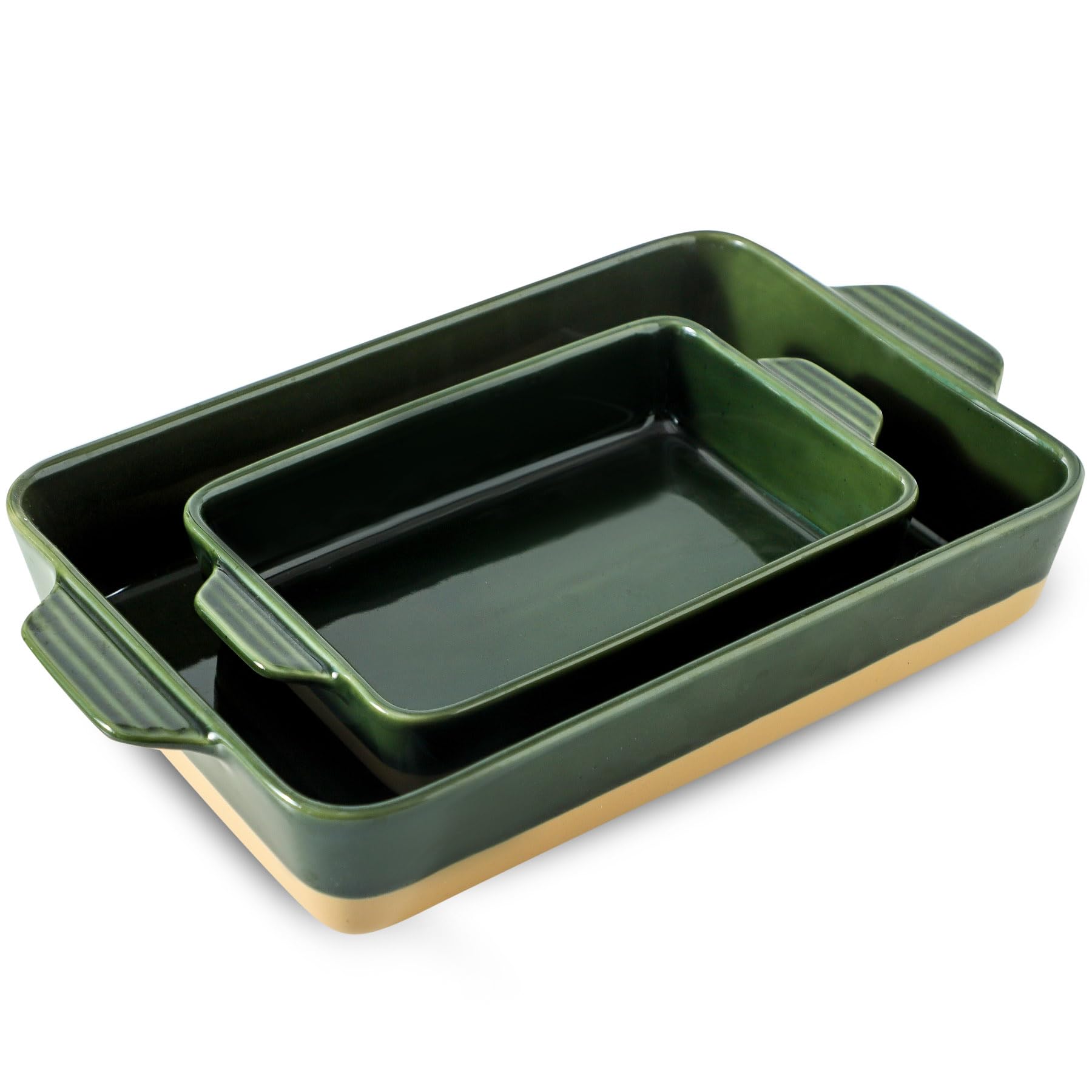 Howise Ceramic Baking Casserole Dish with Handles, Large 9x13 inch Pan and Middle Baking Pan  Porcelain Serving Bakeware Set (F