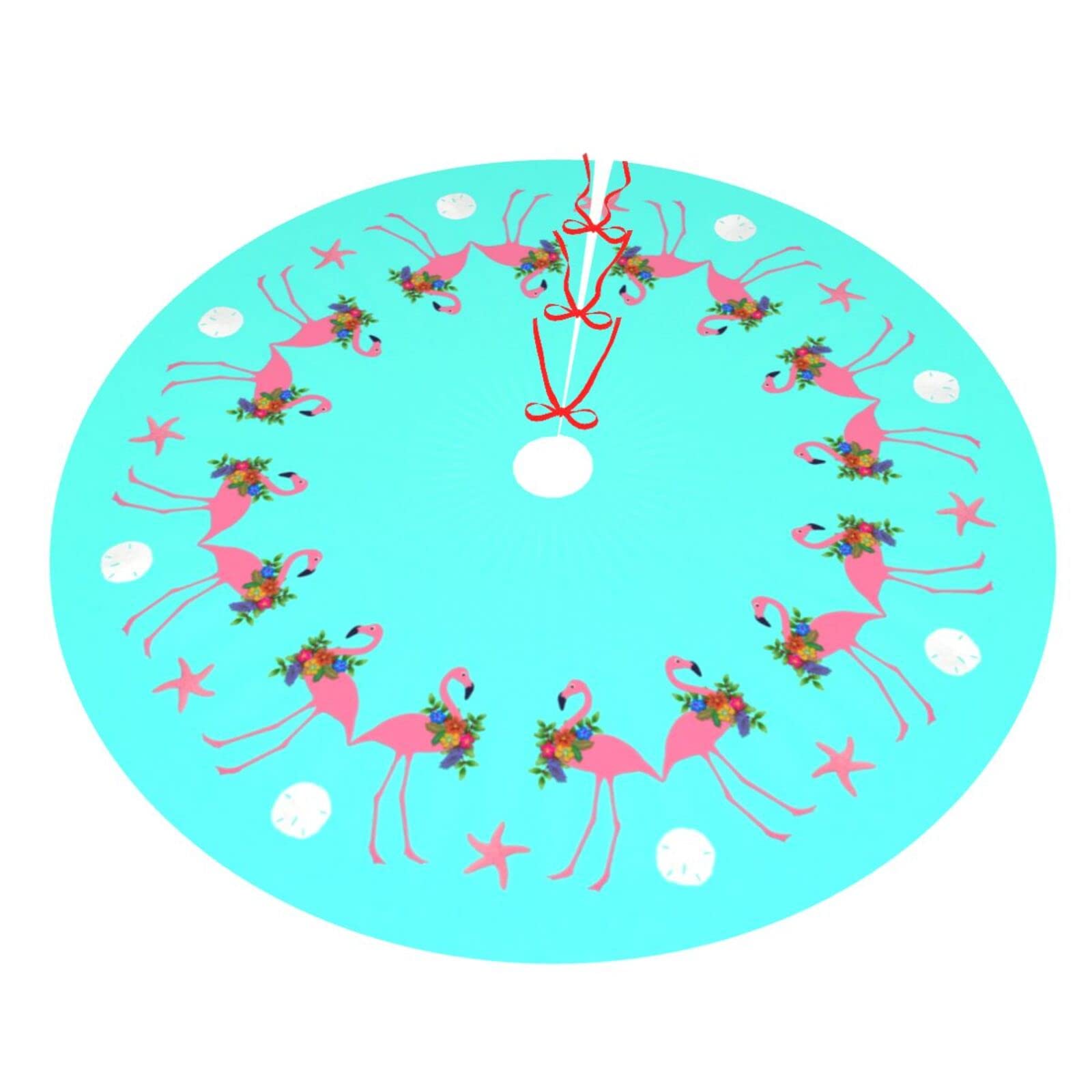 Christmas Tree Skirt Tropical Blue Flamingo Xmas Tree Skirt for Festive Holiday Party Santa Tree Mat Home New Year House Decorat