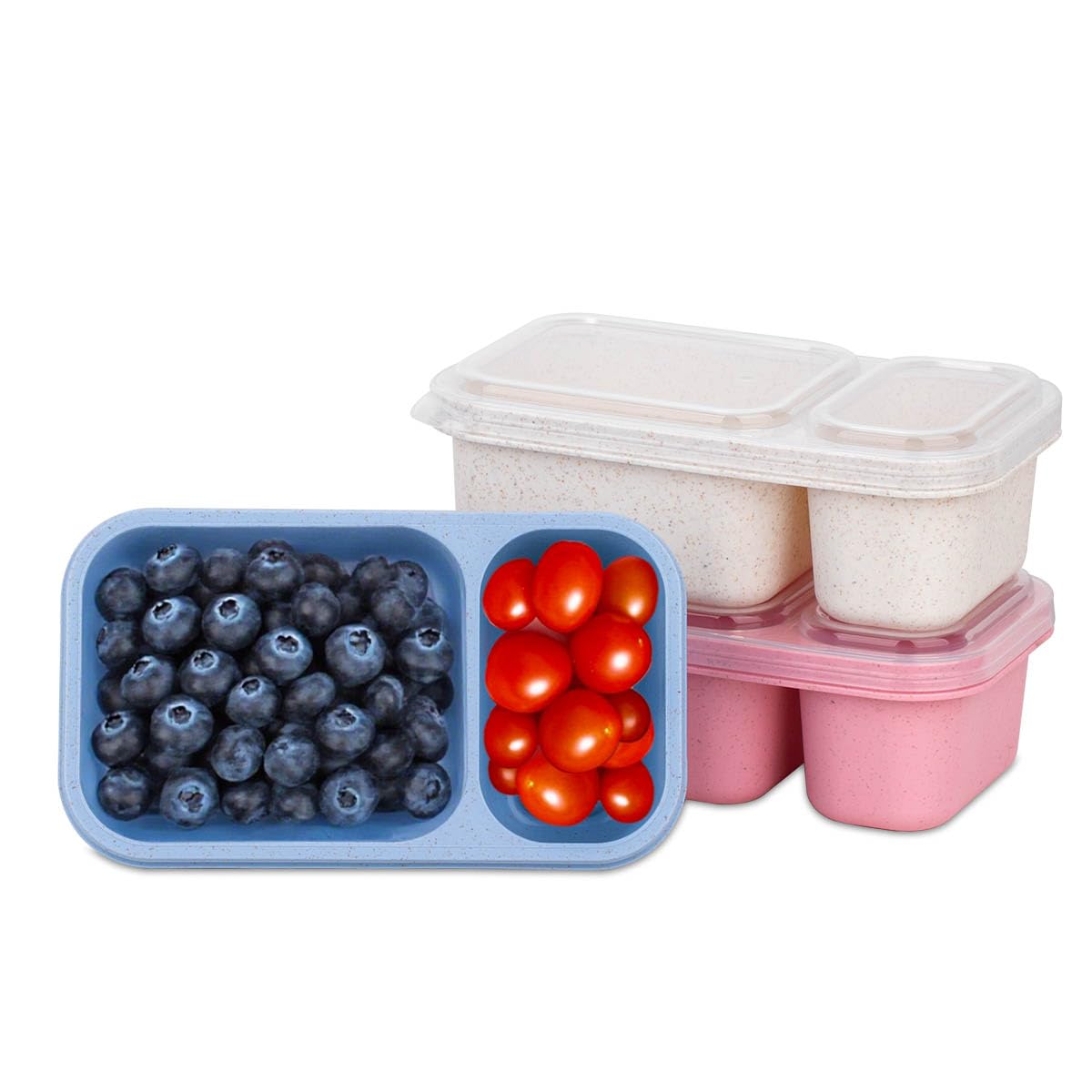 DOSEWART 2-Compartment Reusable Snack Containers with Lids, Wheat Straw Reusable Snack Packs for Food Storage Meal Prep On-the-G