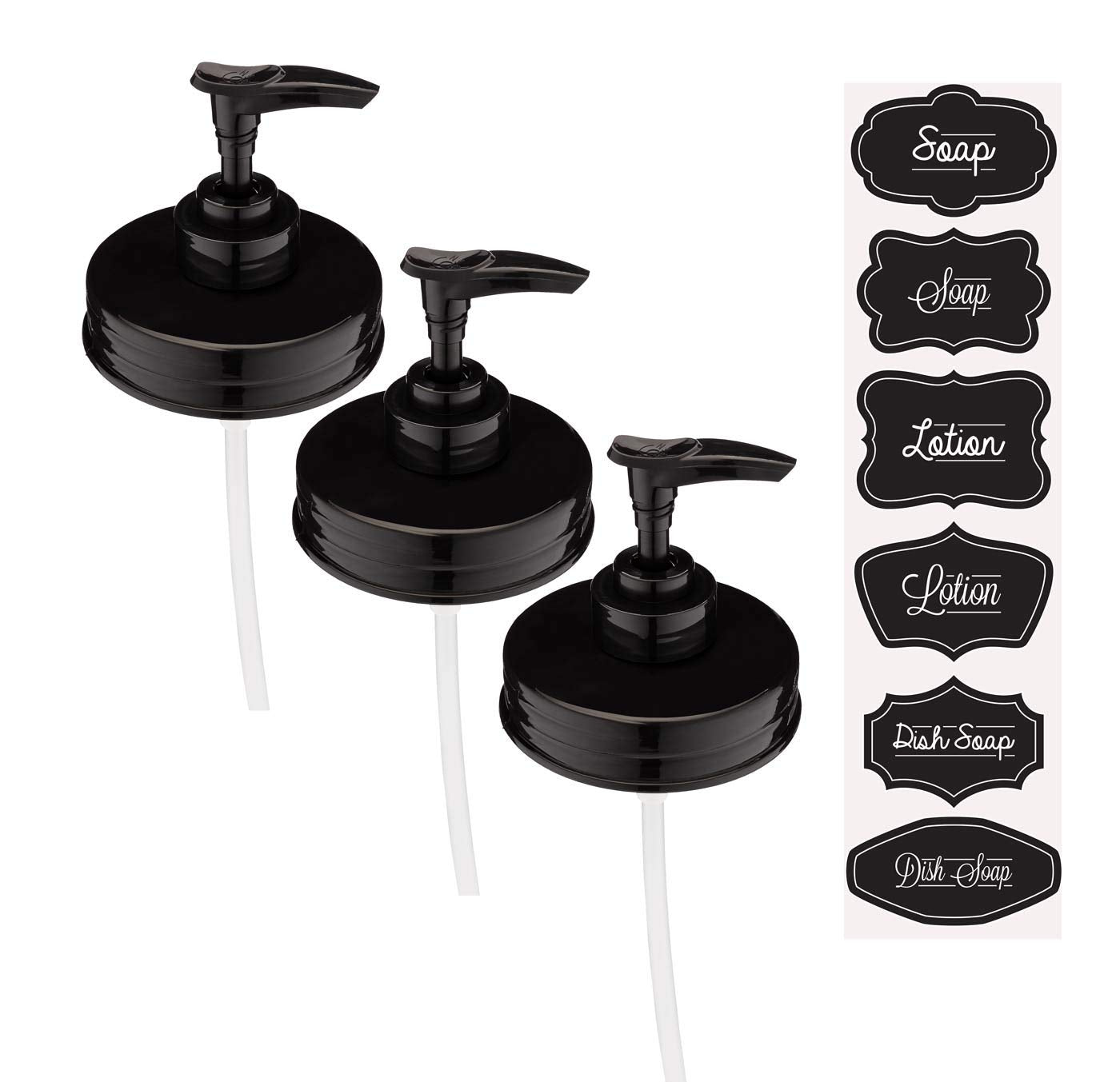 Jarmazing Products Mason Jar Soap Dispenser Lids - Plastic - Black - For All Regular Mouth Jars - 3 Pack