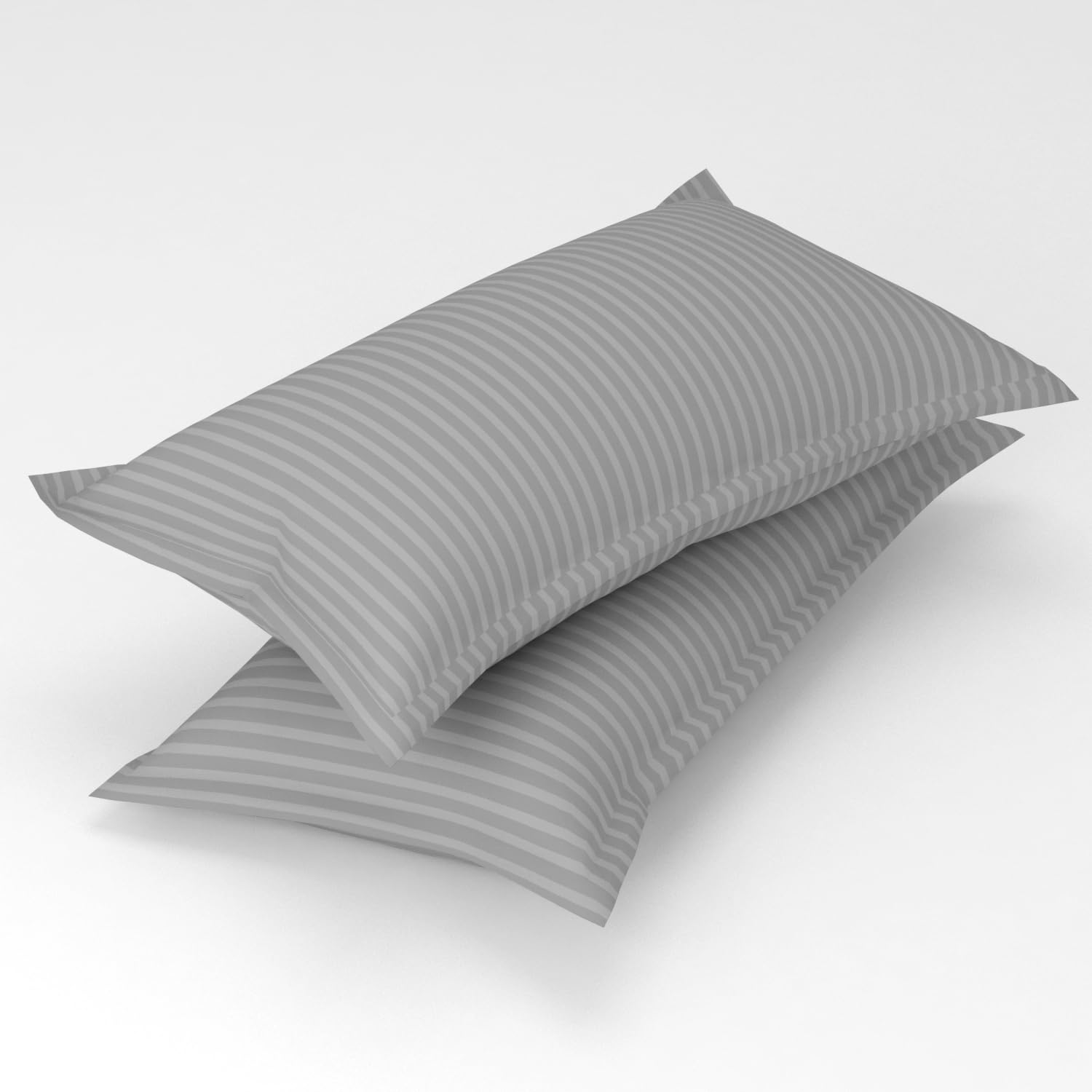 Homefab India 2 Piece Satin Stripe Glace Cotton Pillow Covers - Silver
