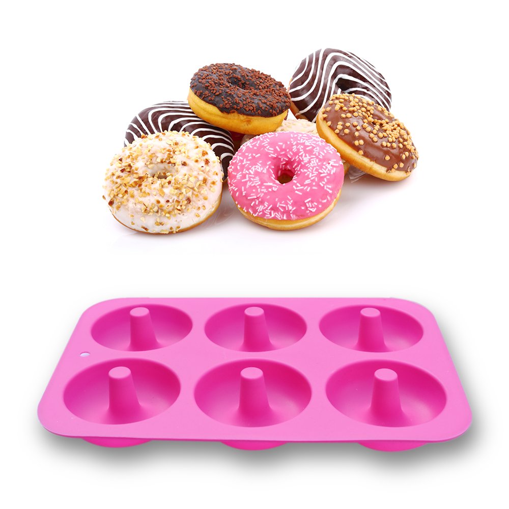 Homedge Silicone Donut Molds, 2-Pack Of Non-Stick Food Grade Silicone Pans For Doughnut Baking - Green And Pink