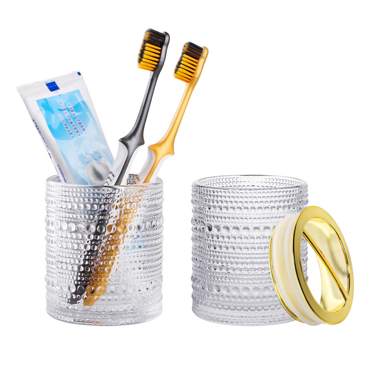 Tonxus Toothbrush Holders For Bathrooms,Clear Glass Toothbrush And Toothpaste Holder,10Oz Bathroom Tumbler And Mouthwash Cup,Bat