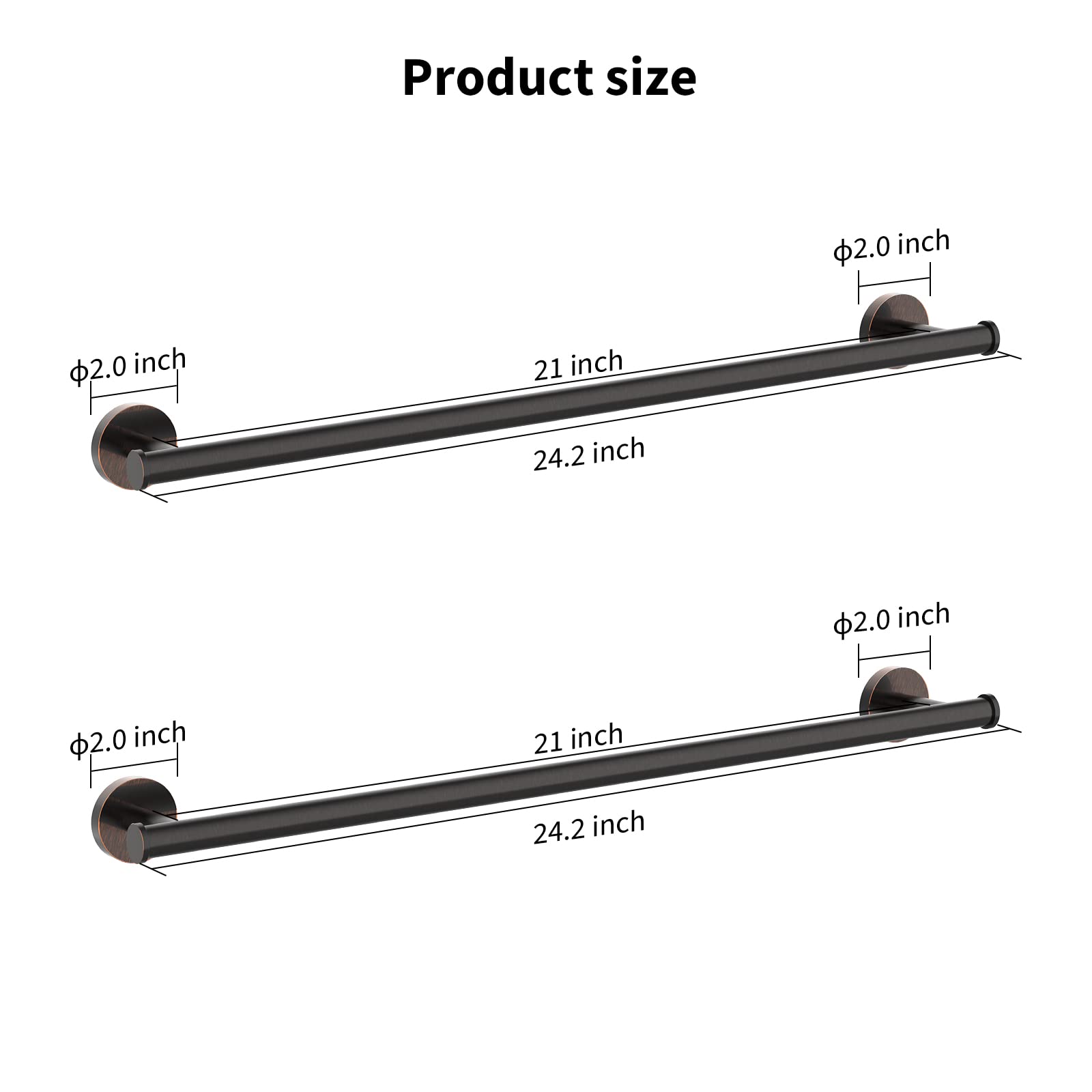 Cilee 2 Pieces Oil Rubbed Bronze Towel Bar Set  Hand Towel Holder Bathroom Hardware Set 24 Inch Towel Racks for Bathroom Stainless Steel Wall Mount