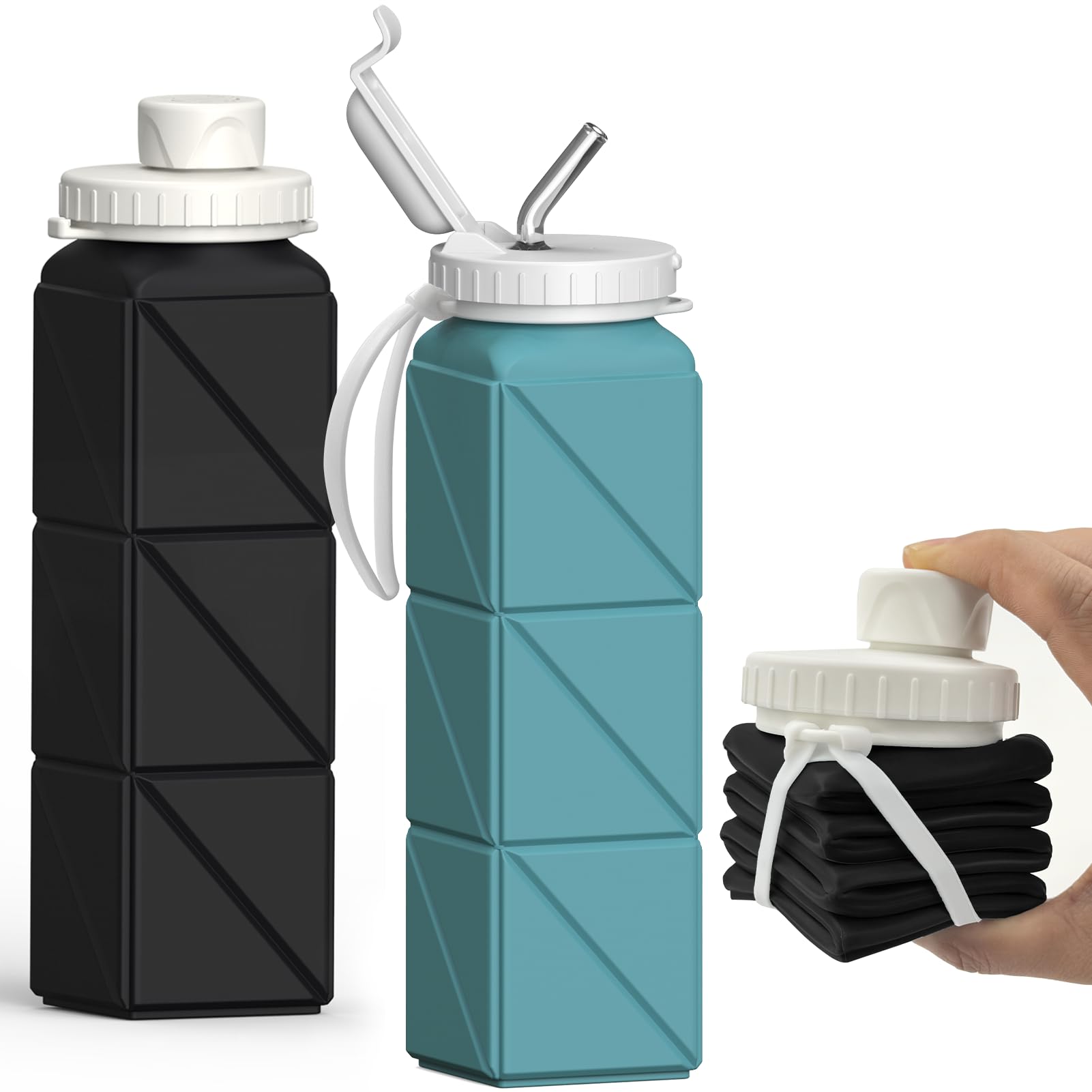 BEAUTAIL Collapsible Water Bottles 20.6oz 2 Pack, Silicone Foldable Portable Travel Water Bottle, Lightweight Reusable Leakproof