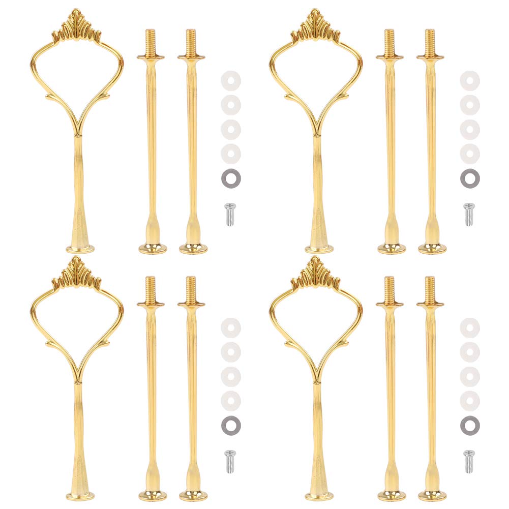 Gukasxi 4 Sets Of 3 Tier Cake Plate Stand Handle Hardware, 2 Styles Golden Tiered Fruit Cake Plate Handle Cake Cupcake Dessert S